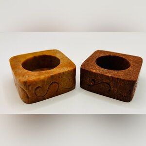 Carved Stone Tea Light Holders (pair)